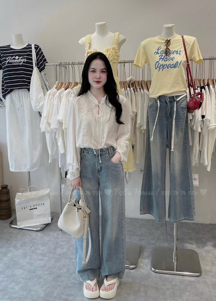 ÁO SƠ MI TRẮNG DÀI TAY PHỐI REN NỮ SẴN