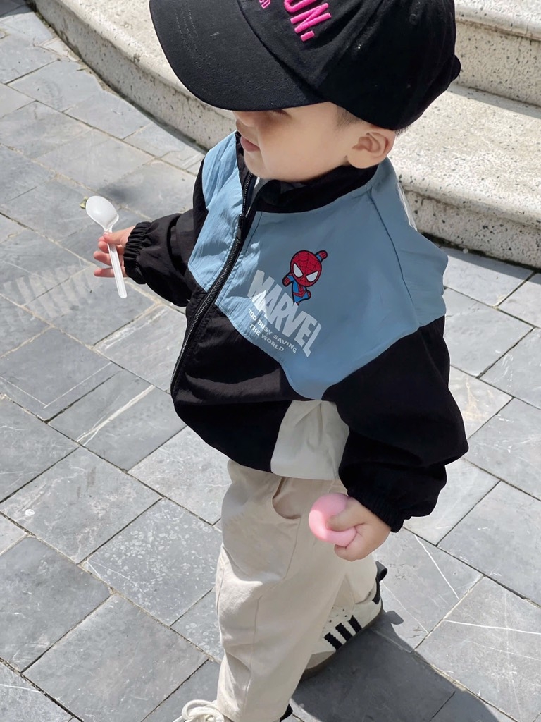 ÁO GIÓ DÀI TAY NHỆN MARVEL XANH ĐEN BÉ TRAI