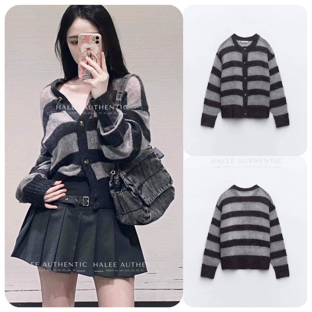 ÁO LEN CARDIGAN PHỐI KẺ ZRRR SẴN