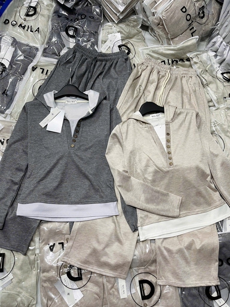 SET THUN PHỐI CỔ CÚC 2 MÀU NỮ THU ĐÔNG