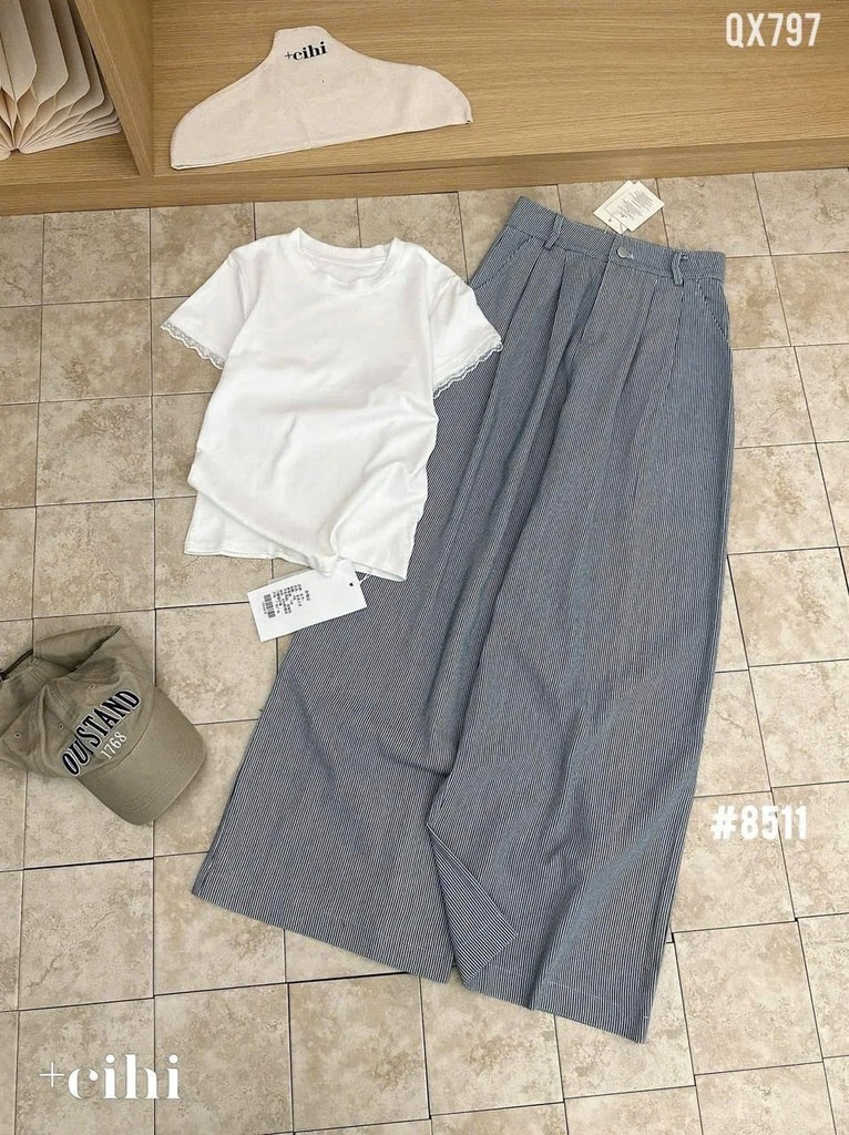 QUẦN SUÔNG KẺ ỐNG RỘNG NỮ