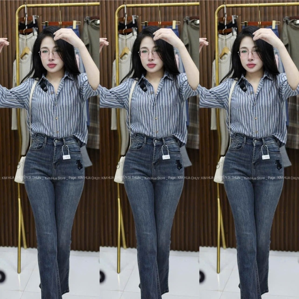 ÁO SƠ MI KẺ TAY LỬNG 2 MÀU NỮ