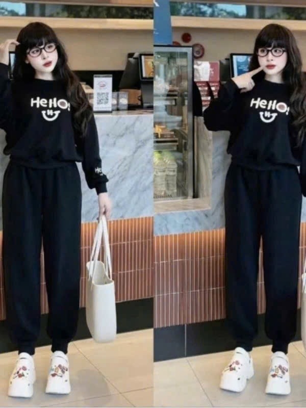 SET DÀI NỈ DƯ XỊN HELLO ĐEN NỮ THU ĐÔNG
