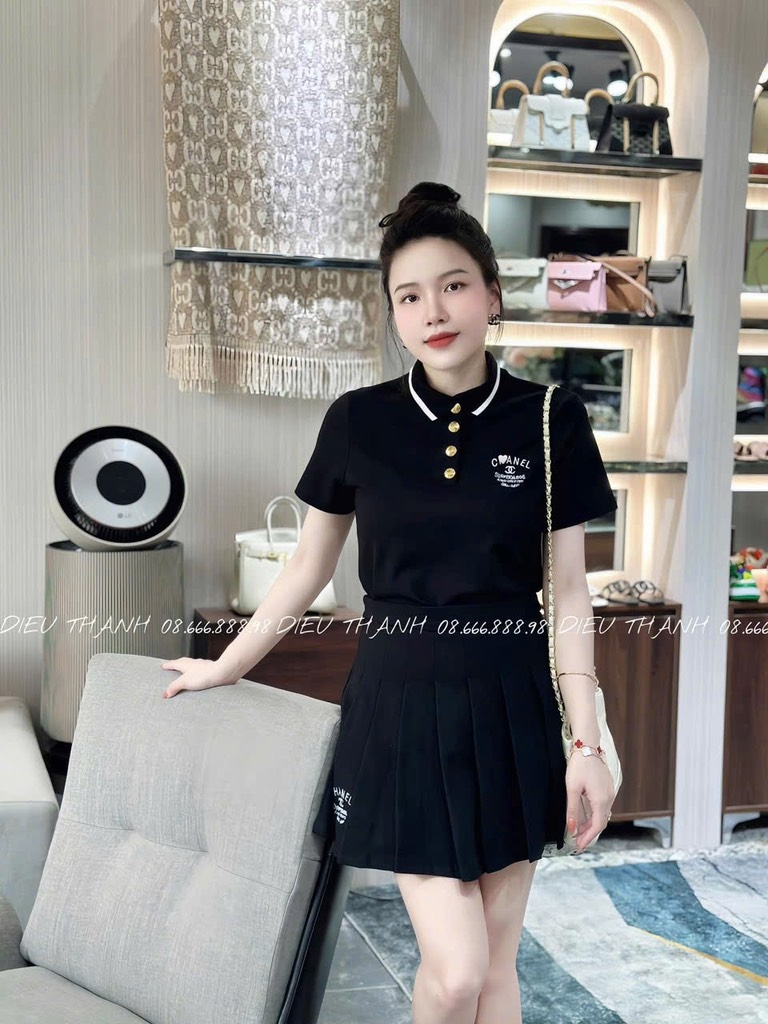 ÁO POLO CHANEL CỘC TAY CỔ BO CÚC ĐỒNG NỮ SẴN