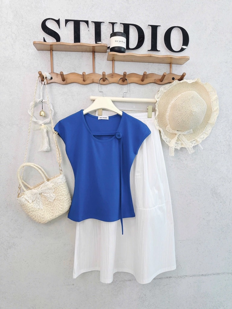 SET ÁO XANH HOA TẾT MIX CV HAI LỚP NỮ