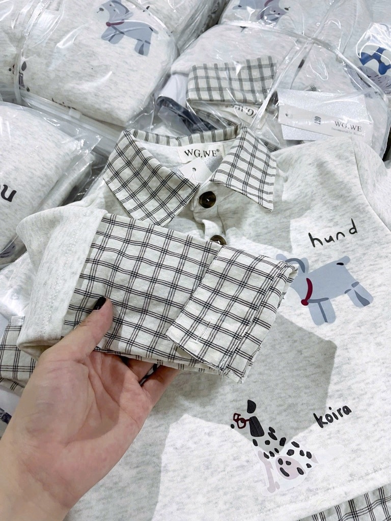 SET BỘ DÀI ÁO PHỐI SƠ MI KẺ QUẦN BÒ BÉ TRAI
