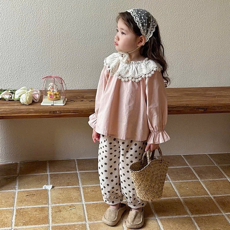 SET BỘ DÀI ÁO BABYDOLL PHỐI REN MIX QUẦN CHẤM BI BÉ GÁI (XẢ 50k)