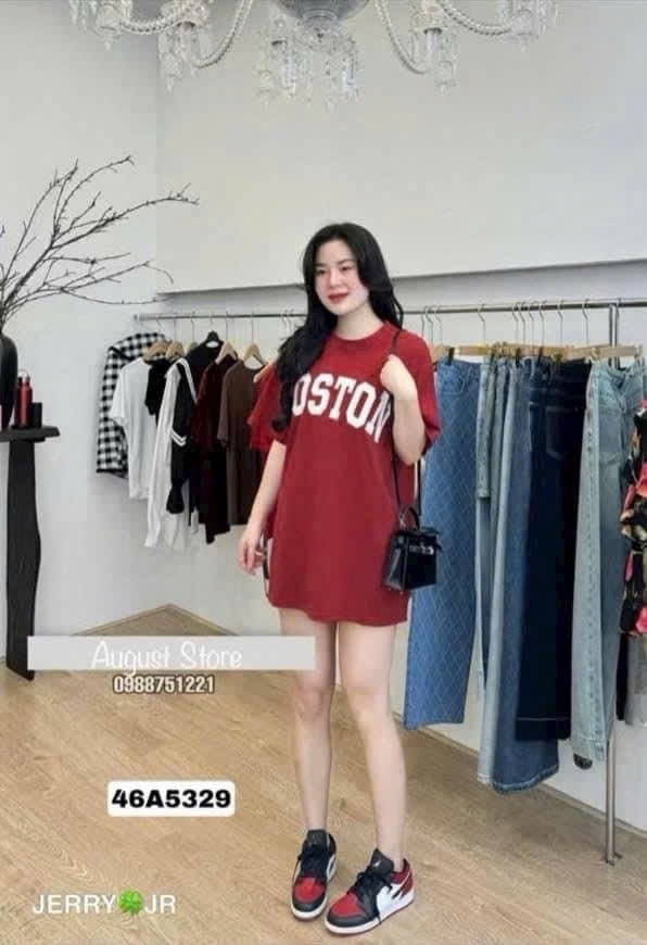 ÁO PHÔNG ĐỎ BOSTON THÊU ĐẮP CỘC TAY NỮ SẴN(XẢ 49k)