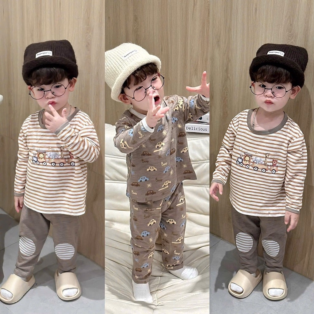 SET 2 BỘ DÀI Ô TÔ CHẤT XƯỢC TONE RÊU KẺ BÉ TRAI