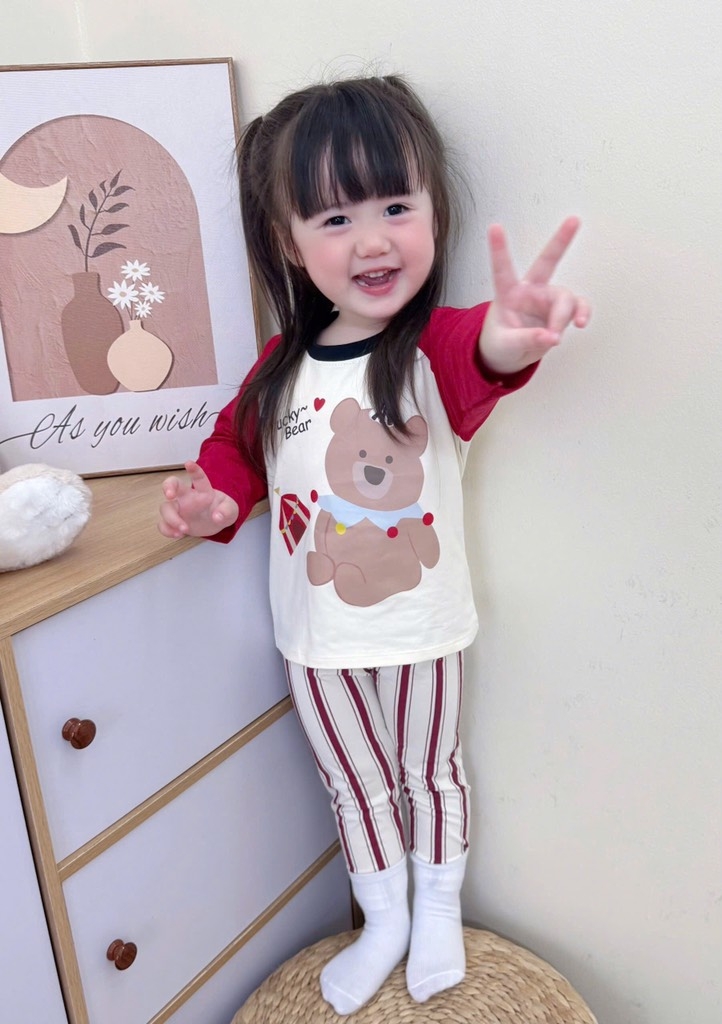 SET 2 BỘ DÀI QUẦN SỌC GẤU BEAR PUPPY BÉ GÁI SẴN