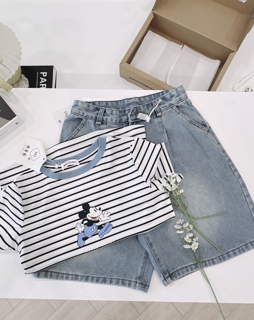 SET BÒ ÁO DÍP TĂM KẺ PHỐI MIX QUẦN LI BẠC NỮ