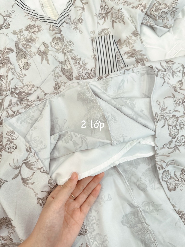 VÁY CỔ V PHỐI KẺ KÈM ĐAI HAI LỚP SẴN (SALE 89k)