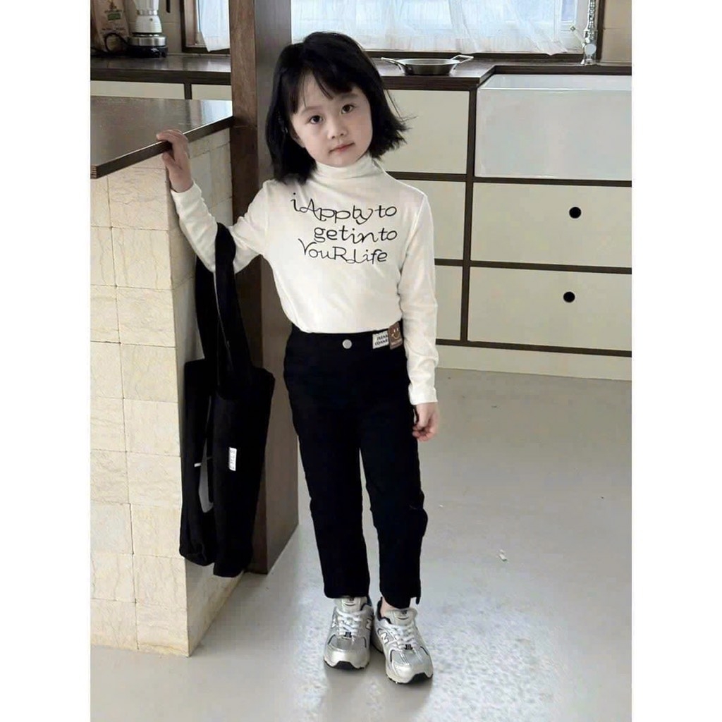 SÉT 3 ÁO GIỮ NHIỆT CỔ LỌ IN CHỮ DÀI TAY BÉ GÁI