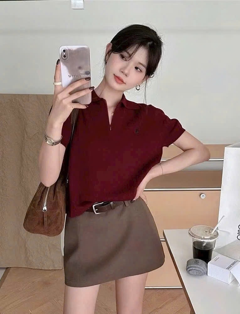 ÁO LEN CỔ POLO THÊU NGỰA MÀU ĐỎ ĐÔ NỮ SẴN