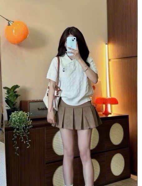 ÁO POLO LEN VẶN THỪNG THÊU GẤU CỘC TAY NỮ THU ĐÔNG SẴN
