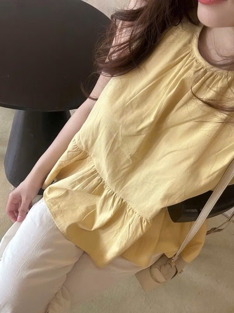 SÉT THÔ COTTON VÀNG DỊU MIX QUẦN GẤU REN NỮ SẴN ( SALE 115K )