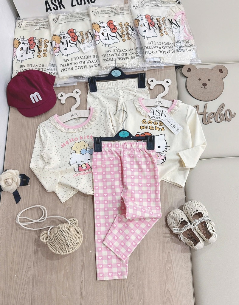 SET 2 BỘ DÀI MÈO HELLO KITTY TONE BE BÉ GÁI SẴN (SALE 99k)