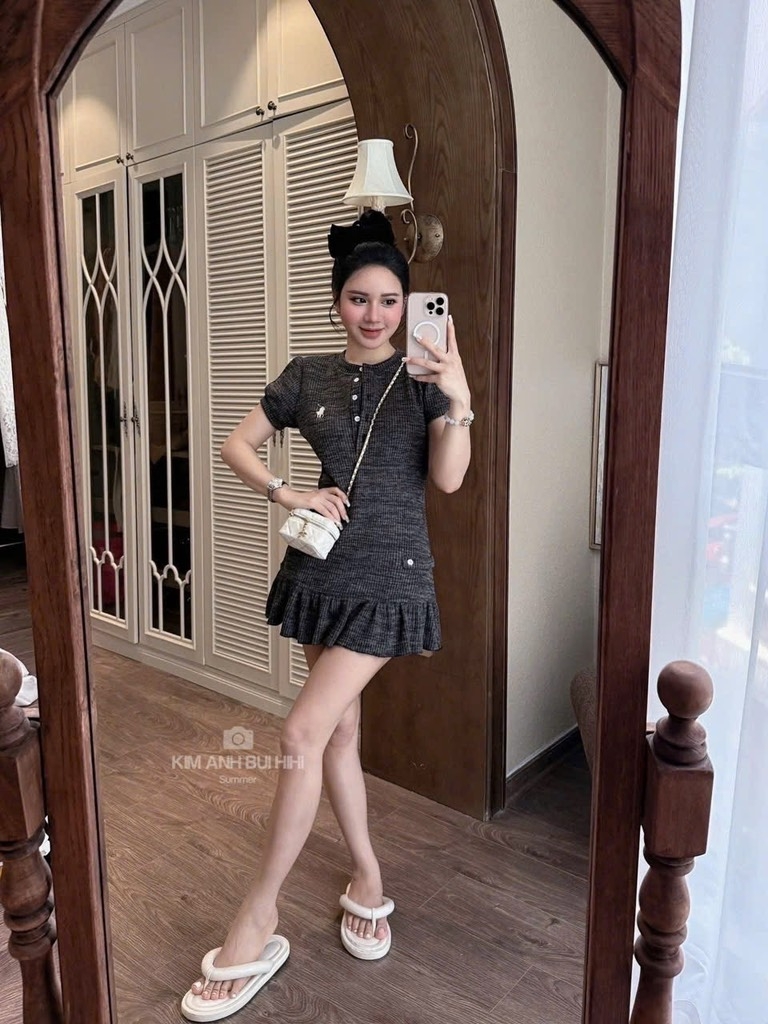 VÁY LEN DỆT XÁM LÔNG CHUỘT NỮ THU ĐÔNG