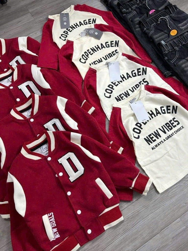 SÉT DÀI 3 MÓN COVER NEW ÁO KHOÁC BOMBER ĐỎ ÁO PHÔNG QUẦN JEAN BÉ TRAI