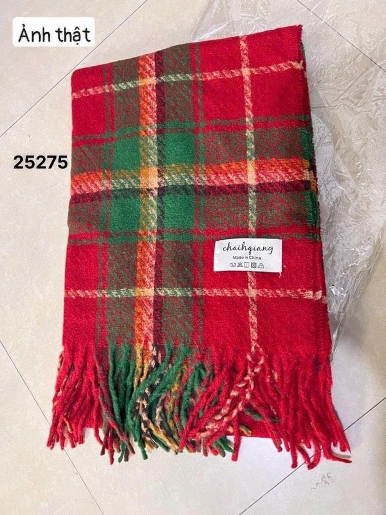 KHĂN MŨ - KHĂN DẠ KẺ CARO TONE ĐỎ NỮ THU ĐÔNG