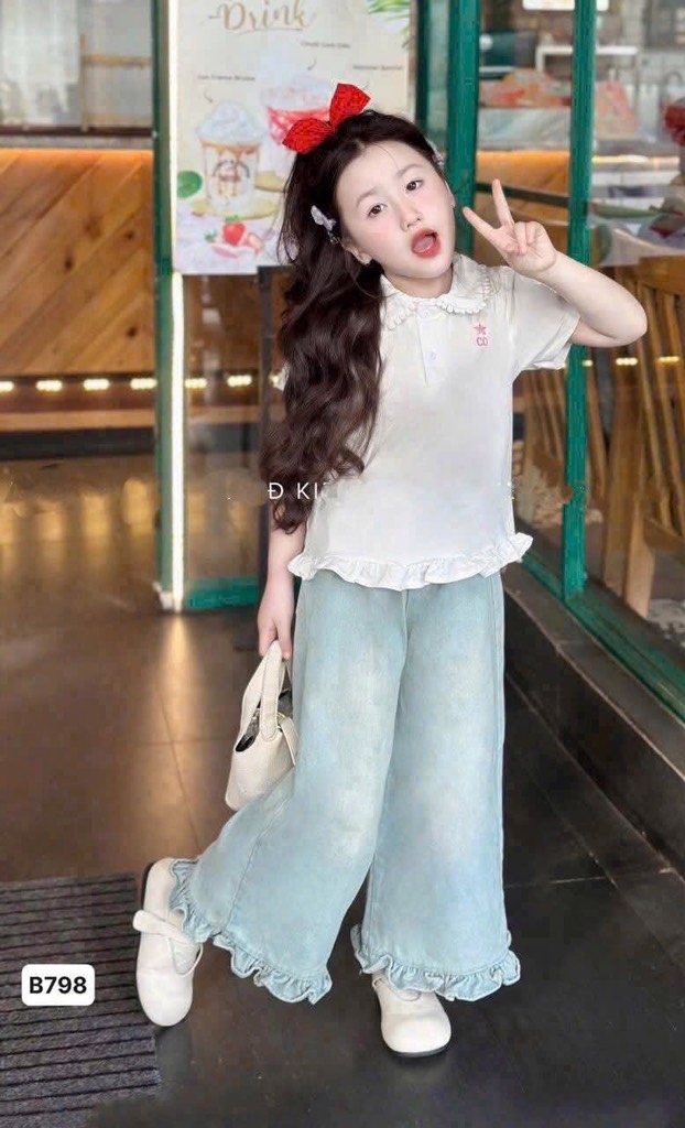 SET QUẦN JEAN ÁO COTTON 2 MÀU BÉ GÁI