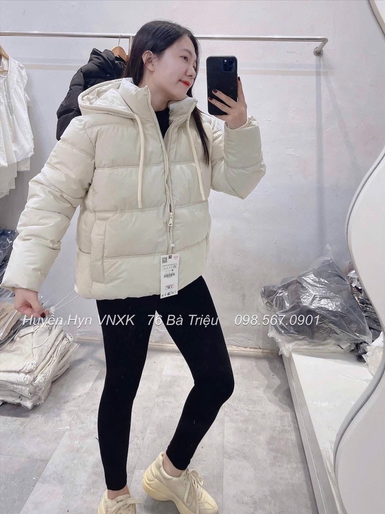 ÁO PHAO BÉO DÂY RÚT ZR CÓ MŨ HOT HIT NỮ THU ĐÔNG
