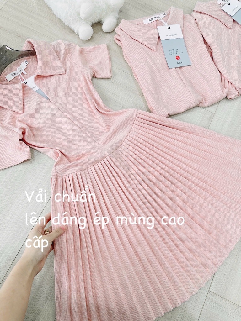 VÁY XẾP LI LEN DÍP HÀN HỒNG NỮ