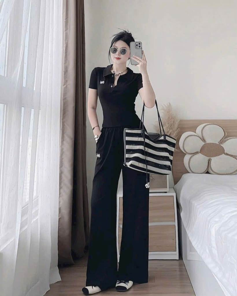 SET BỘ ÁO CỘC QUẦN DÀI THÊU CHỮ BAD NỮ THU ĐÔNG (SALE 99k)