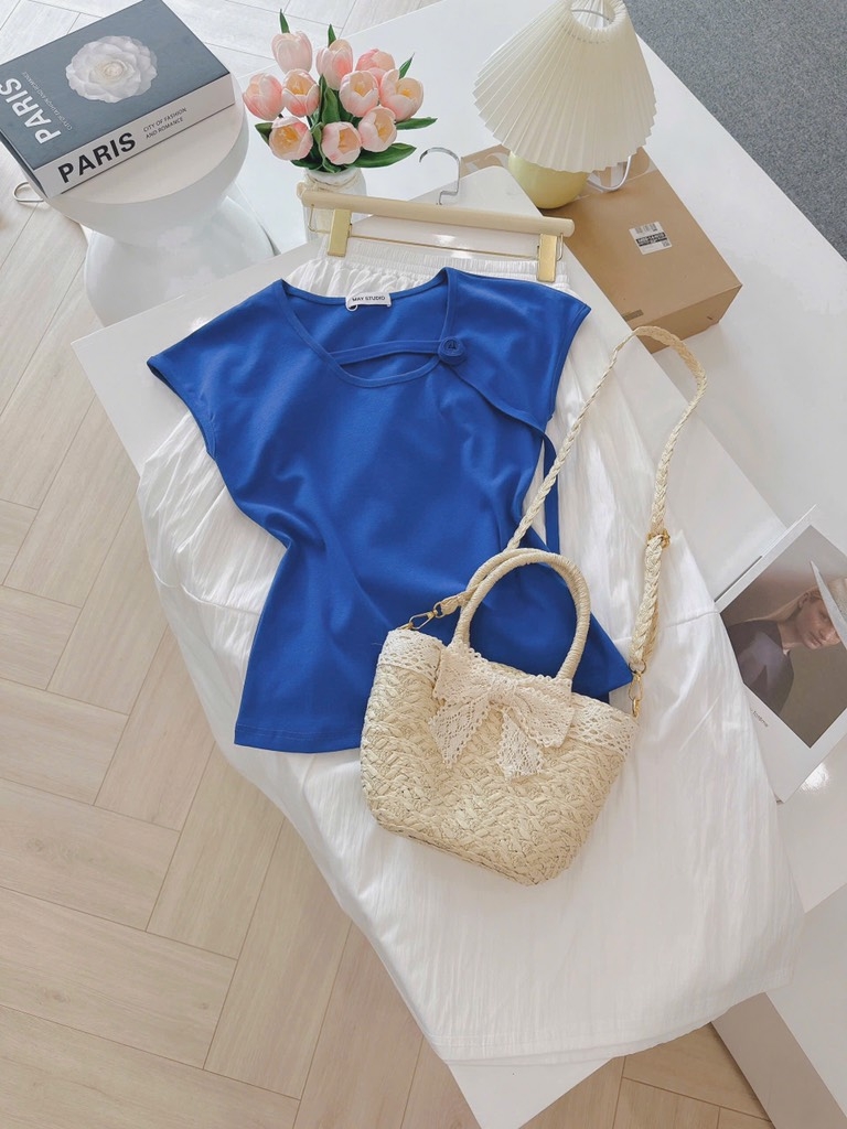 SET ÁO XANH HOA TẾT MIX CV HAI LỚP NỮ