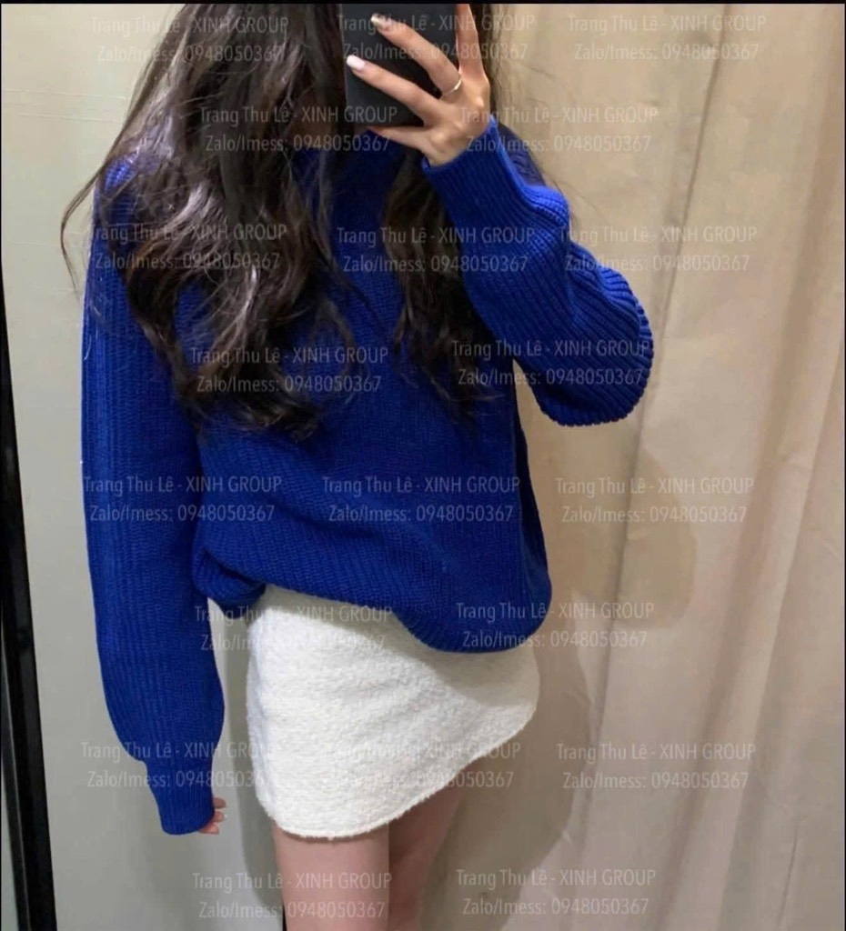 ÁO LEN TRỄ VAI XANH COBAN NỮ THU ĐÔNG