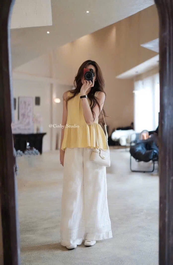 SÉT THÔ COTTON VÀNG DỊU MIX QUẦN GẤU REN NỮ SẴN ( SALE 115K )