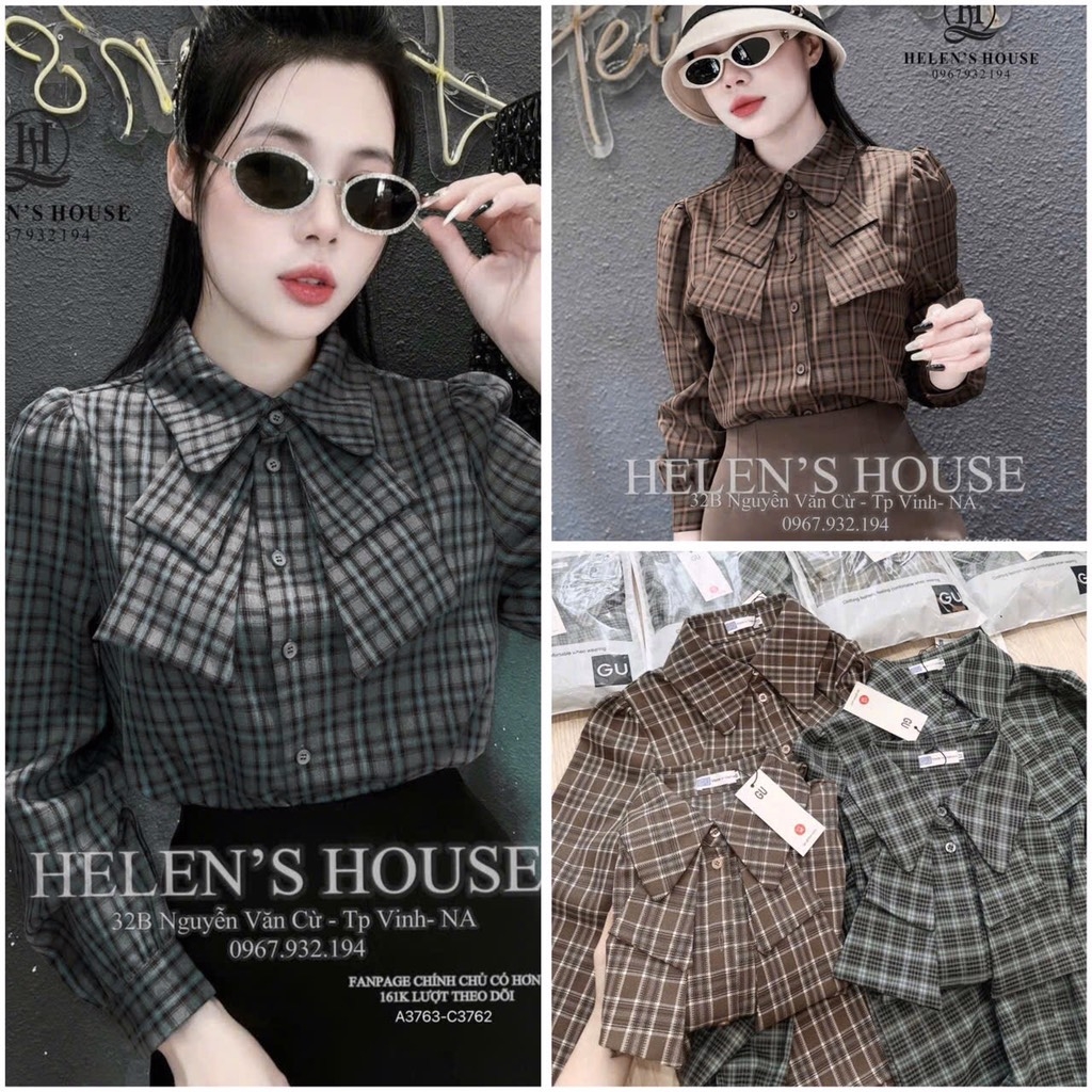 ÁO SƠ MI GU KẺ NƠ 2 LỚP DÀI TAY NỮ SẴN (XẢ 79k)