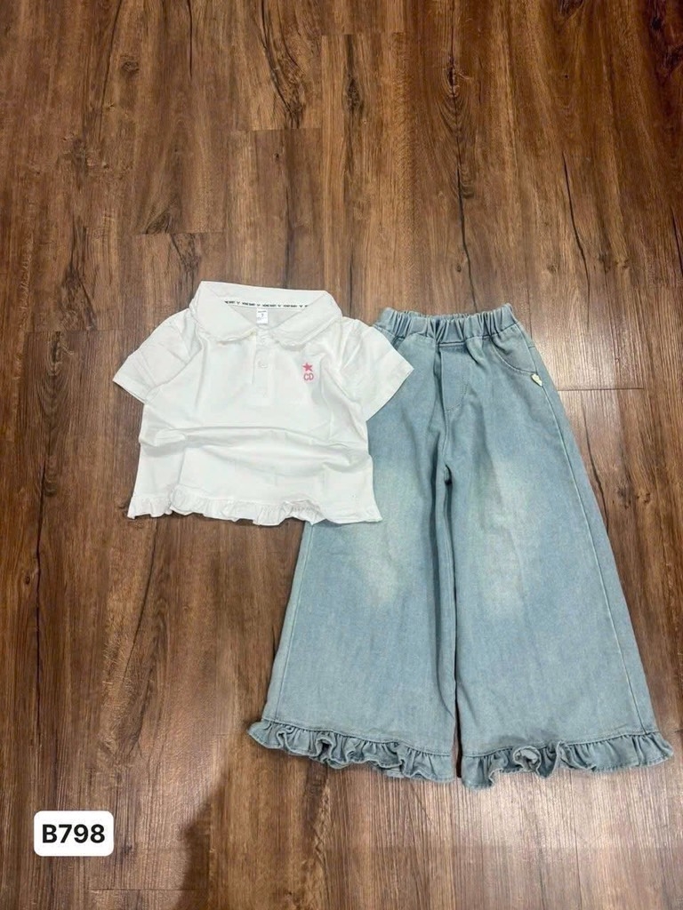 SET QUẦN JEAN ÁO COTTON 2 MÀU BÉ GÁI