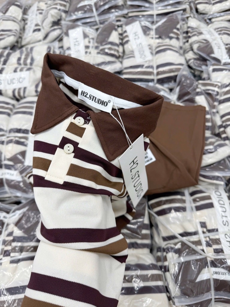 SET BỘ DÀI ÁO POLO KẺ NÂU QUẦN SUÔNG NÂU BÉ TRAI