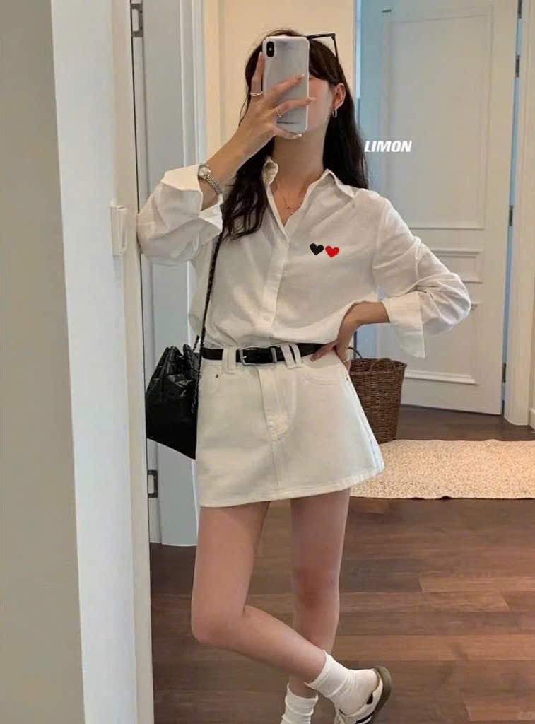 ÁO SƠ MI THÊU TIM DÀI TAY NỮ SẴN( xả 59k)