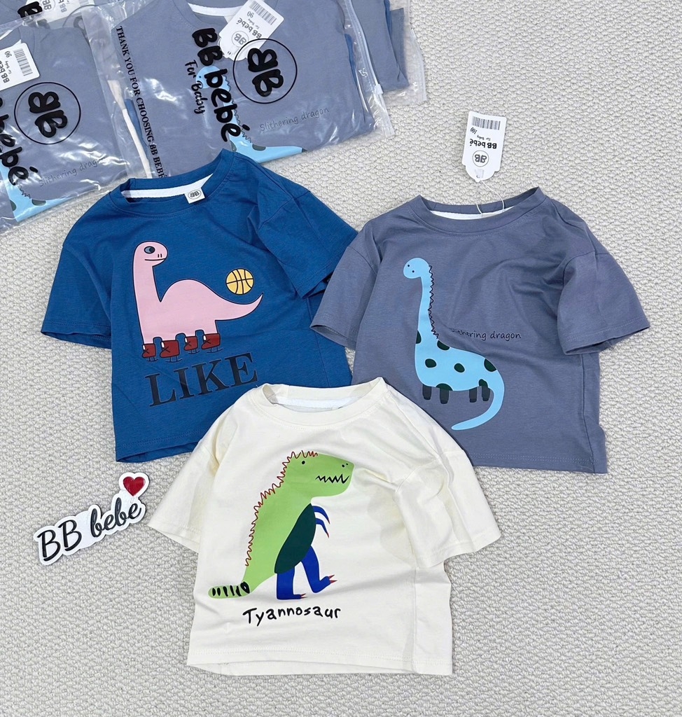 SET 3 ÁO KHỦNG LONG CỘC TAY BÉ TRAI