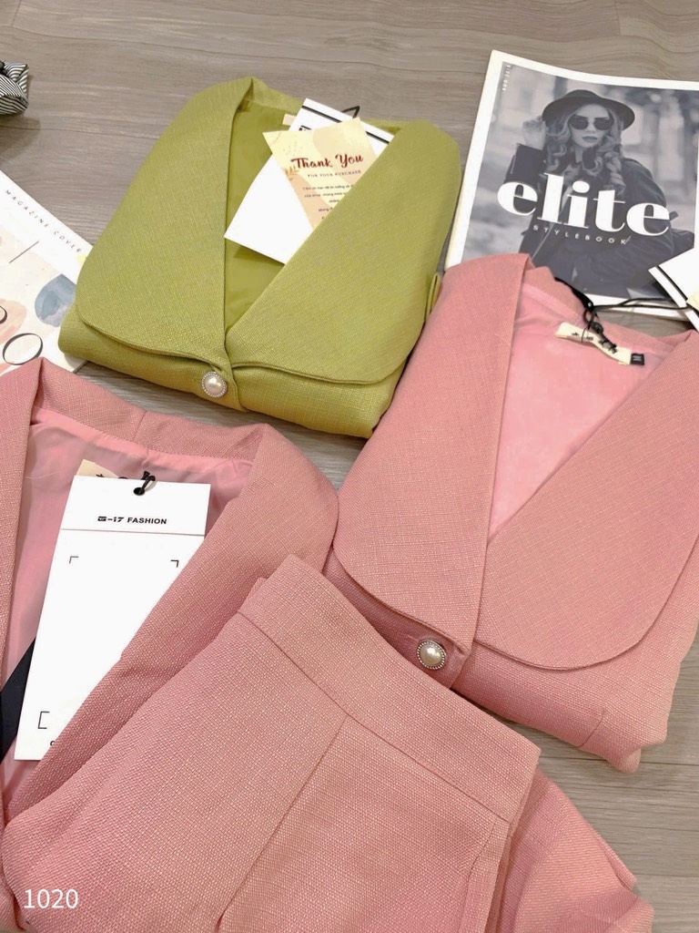 SET DẠ WEET LI-EN CỔ V SEN CÚC NGỌC QUẦN LI SẴN