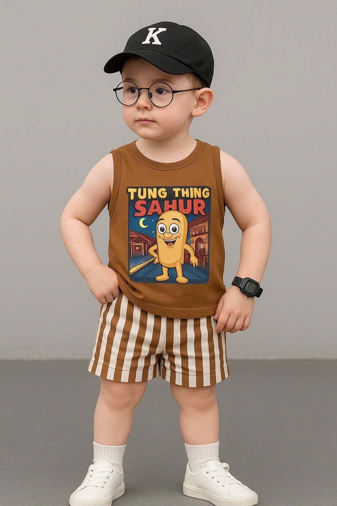 SET BA LỖ TUNGTUNG SAHUR QUẦN SỌC NÂU TÂY CHO BÉ TRAI (xả 45k)