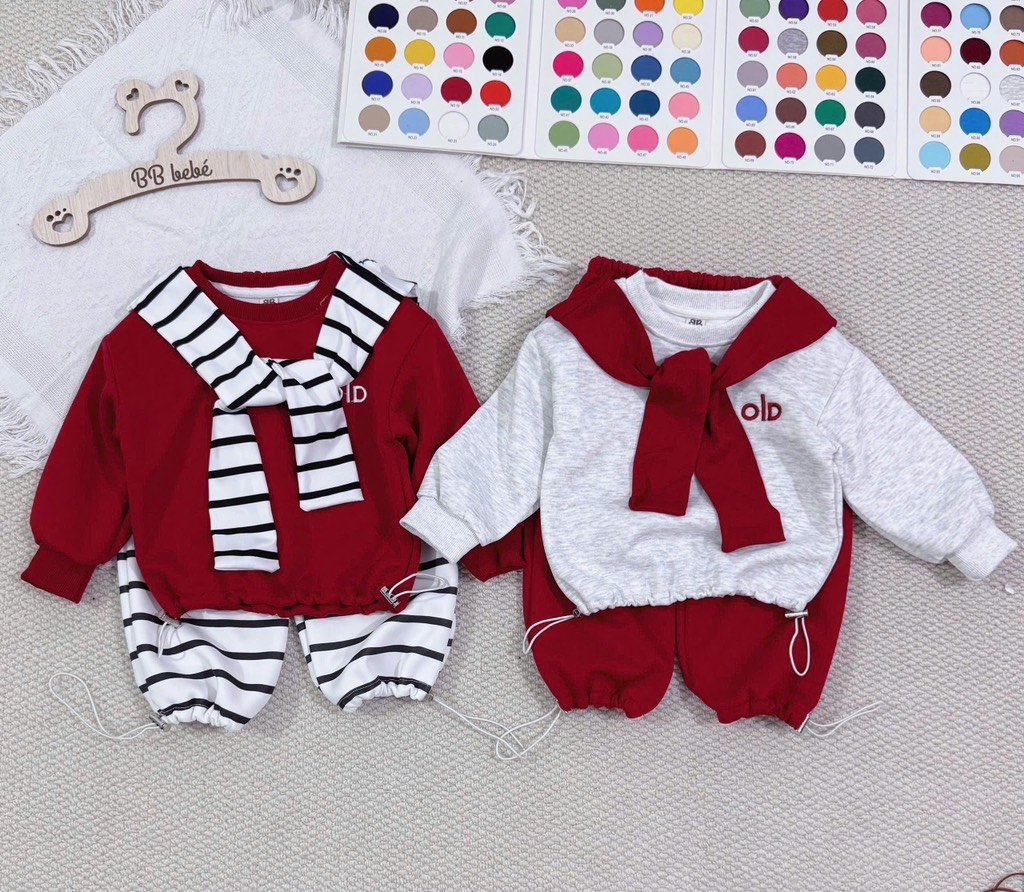 SET BỘ DÀI ALO ĐỎ KẺ KÈM KHĂN BÉ TRAI BÉ GÁI SẴN