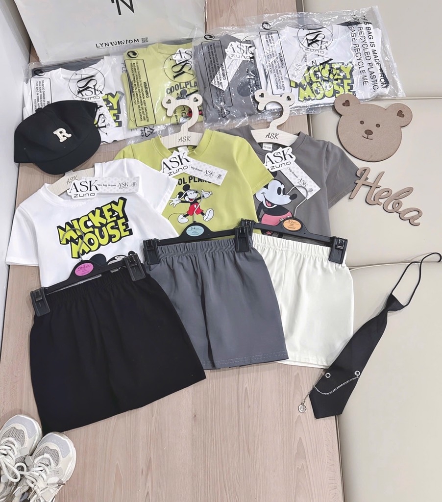 SET 3 BỘ CỘC MICKEY MOUSE TRẮNG XANH XÁM BÉ TRAI