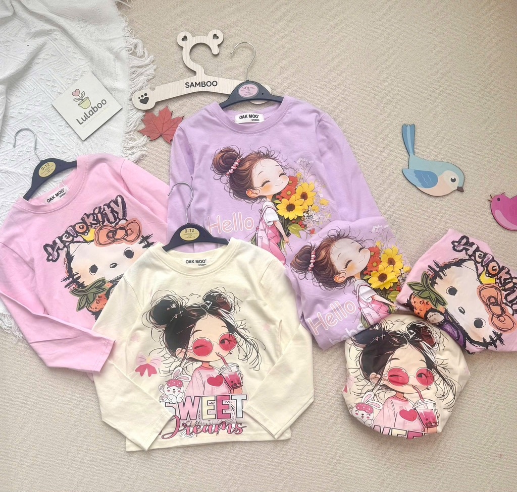 SET 3 ÁO DÀI TAY HELLO KITY TONE HỒNG TÍM BÉ GÁI