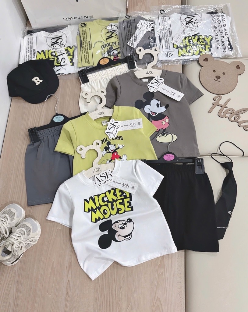 SET 3 BỘ CỘC MICKEY MOUSE TRẮNG XANH XÁM BÉ TRAI