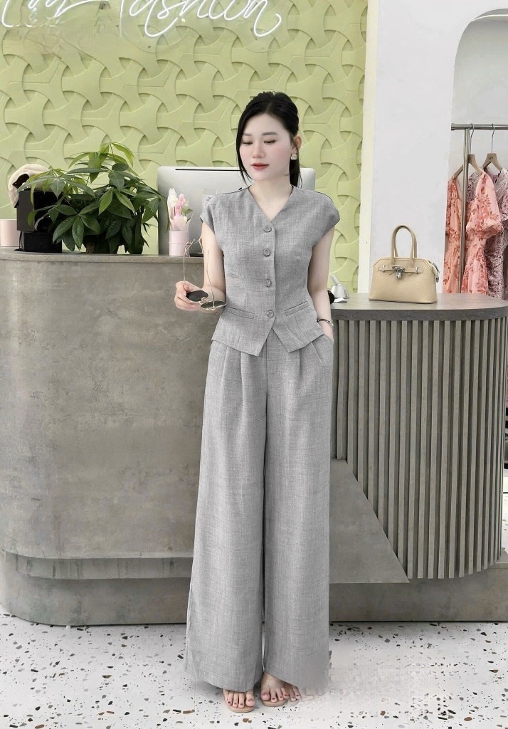 SET GHI 2 LỚP TAY LIỀN CÚC BỌC NỮ