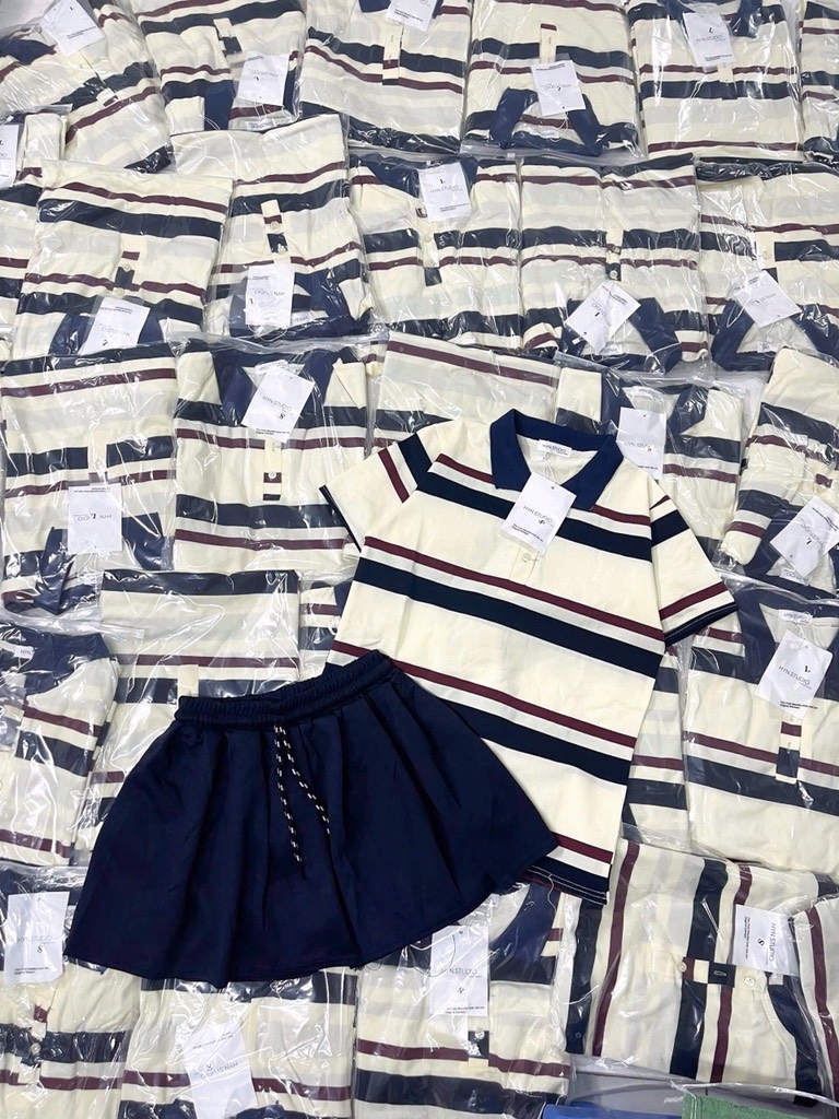 SET BỘ POLO KẺ CÚC PHỐI CV THAN NỮ