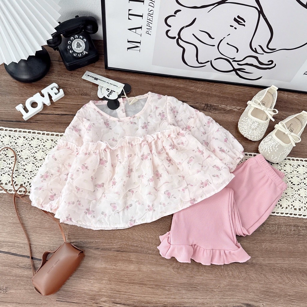 SET BỘ DÀI ÁO HOA XỐP QUẦN DÀI LOE ĐIỆU BÉ GÁI SẴN (xả 45k)