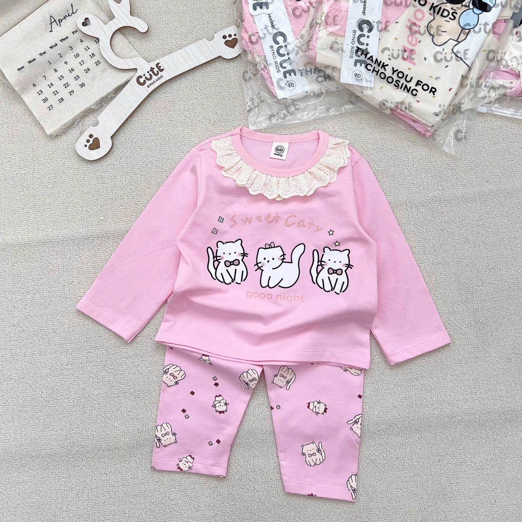 SÉT 2 BỘ COTTON DÀI TAY MÈO KITTY BE HỒNG CHO BÉ GÁI