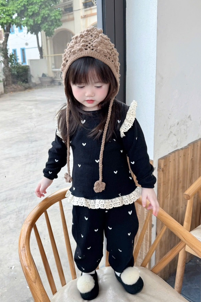 SET 2 BỘ DÀI TỔ ONG BÈO TIM BÉ GÁI SẴN (sale 85k)