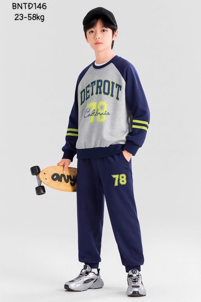 BỘ NỈ DÀI DA CÁ XUẤT PHỐI MÀU JUSTICE MEAGER COURAGE SIZE ĐẠI BÉ TRAI