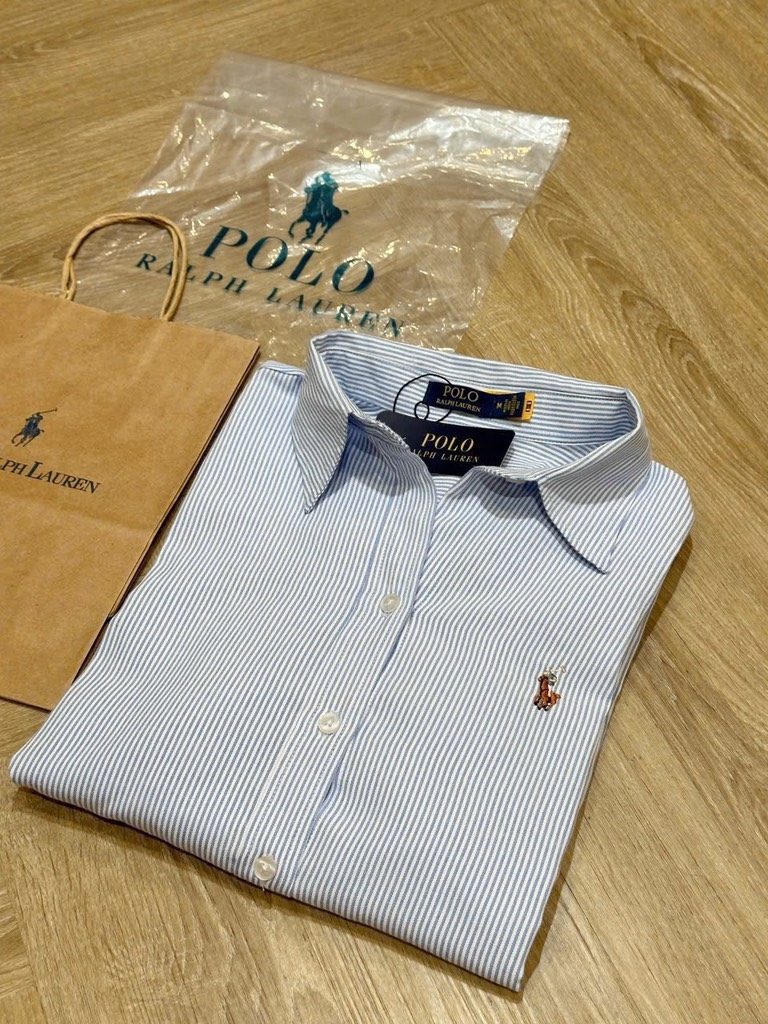 ÁO SƠ MI KẺ XANH THÊU LOGO NGỰA NỮ