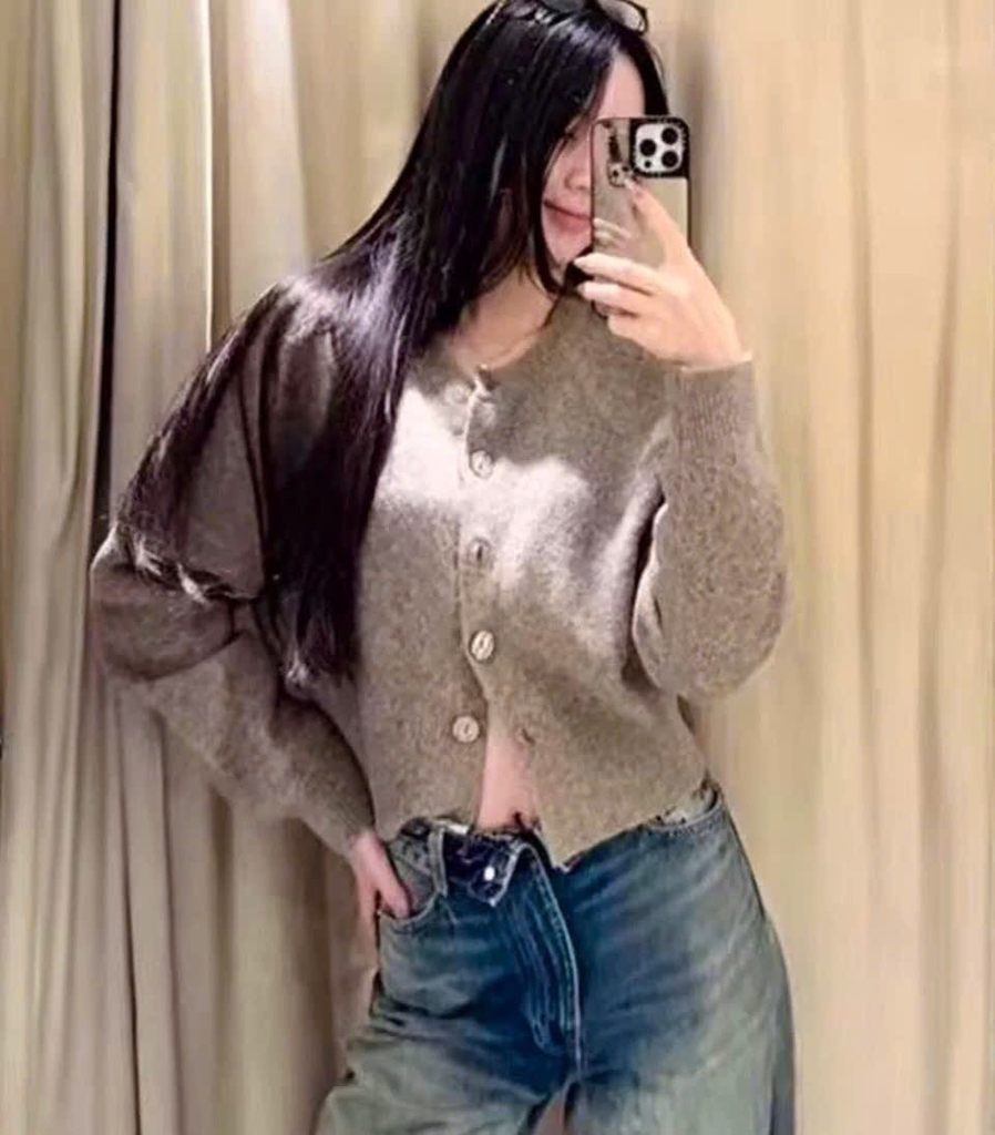 ÁO LEN CARDIGAN Z.ARA CÚC TO MÀU NÂU BE NỮ THU ĐÔNG SẴN